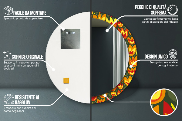 Runder spiegel mit dekorativem aufdruck Retro-Tulpen