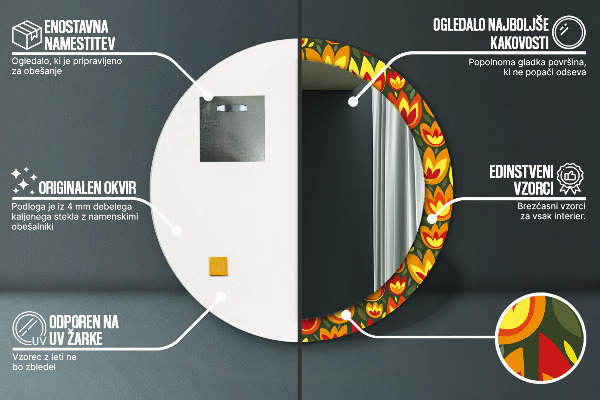 Runder spiegel mit dekorativem aufdruck Retro-Tulpen