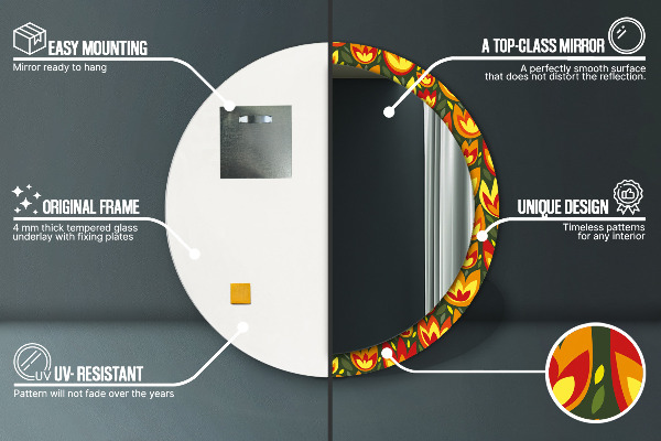 Runder spiegel mit dekorativem aufdruck Retro-Tulpen