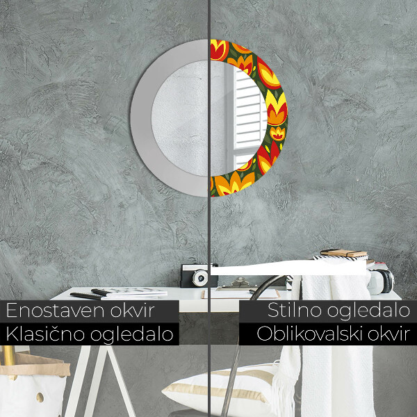 Runder spiegel mit dekorativem aufdruck Retro-Tulpen