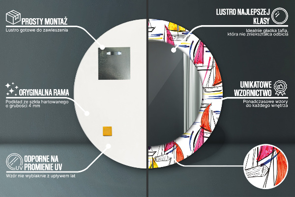 Runder spiegel mit dekorativem aufdruck Boot auf dem See