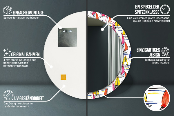 Runder spiegel mit dekorativem aufdruck Boot auf dem See