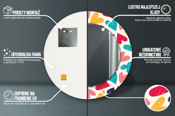 Runder spiegel mit dekorativem aufdruck Farbenfrohe Herzen