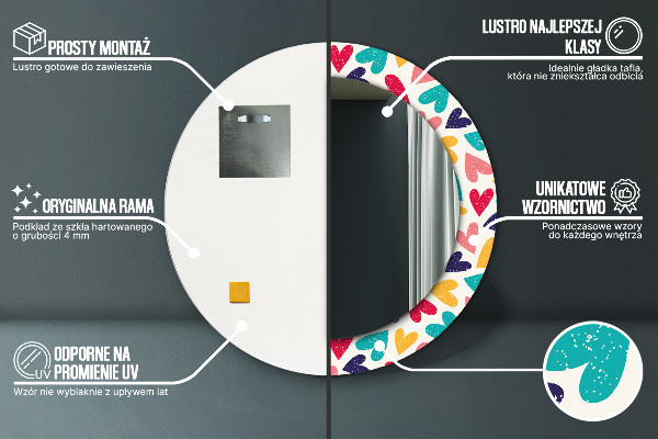 Runder spiegel mit dekorativem aufdruck Farbenfrohe Herzen