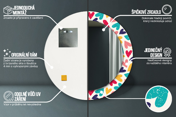 Runder spiegel mit dekorativem aufdruck Farbenfrohe Herzen