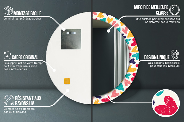 Runder spiegel mit dekorativem aufdruck Farbenfrohe Herzen