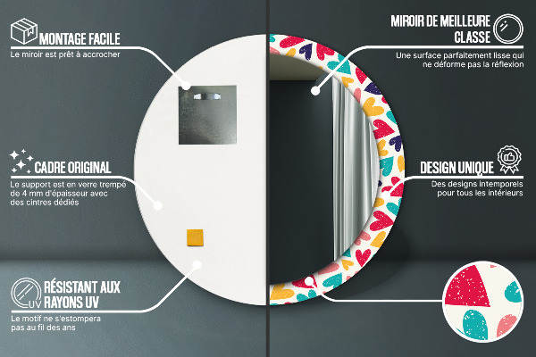 Runder spiegel mit dekorativem aufdruck Farbenfrohe Herzen