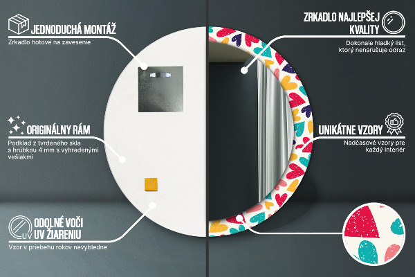 Runder spiegel mit dekorativem aufdruck Farbenfrohe Herzen