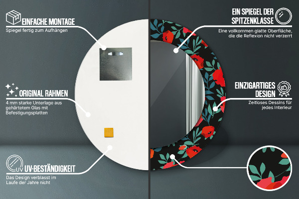 Runder spiegel aufdruck Roter Mohnsamen