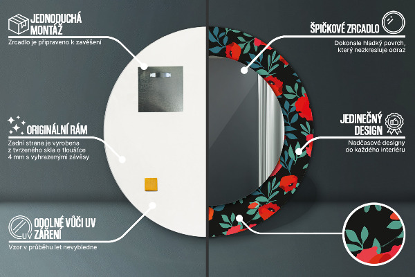 Runder spiegel aufdruck Roter Mohnsamen