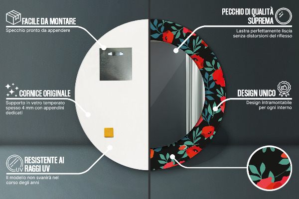 Runder spiegel aufdruck Roter Mohnsamen