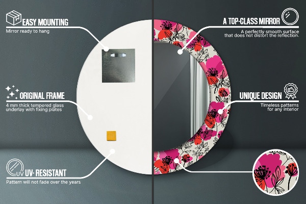 Runder spiegel aufdruck Rosa Mohnblumen