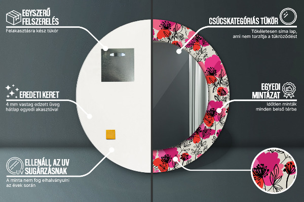 Runder spiegel aufdruck Rosa Mohnblumen