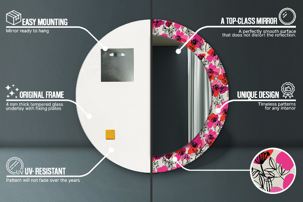 Runder spiegel aufdruck Rosa Mohnblumen