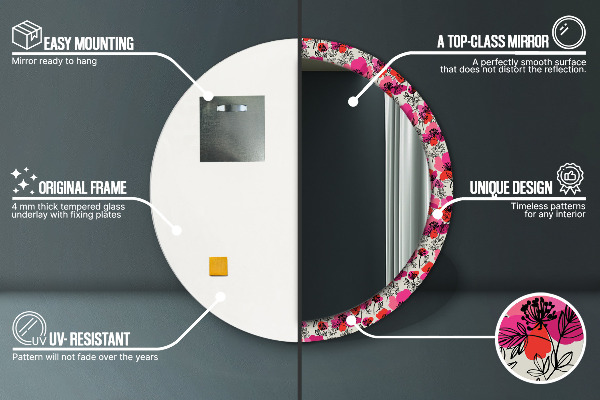 Runder spiegel aufdruck Rosa Mohnblumen