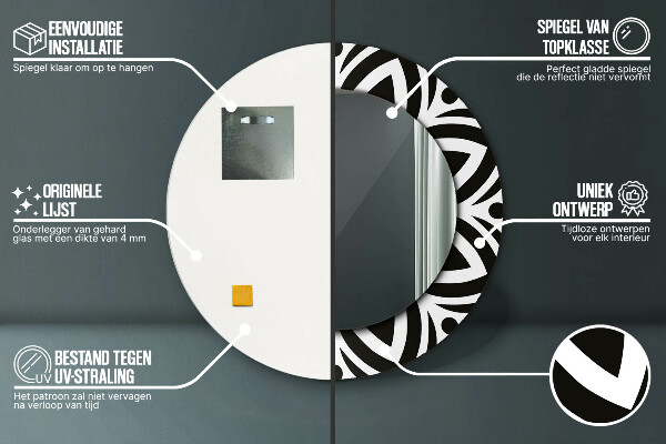 Runder spiegel mit dekoration Schwarzes geometrisches Ornament