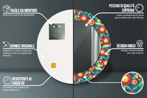 Runder spiegel mit dekoration Geometrische Früchte und Blätter