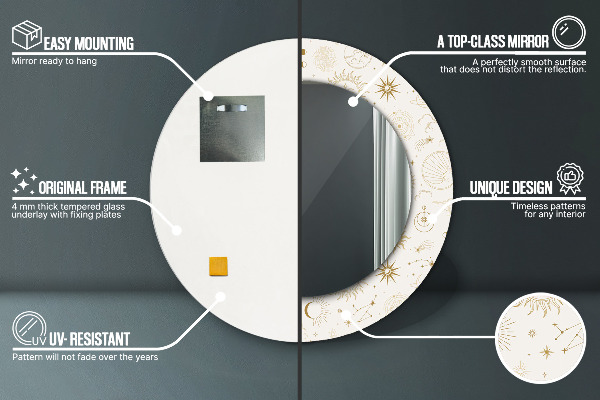 Runder spiegel bedrucktem rahmen Mystisches esoterisches Muster