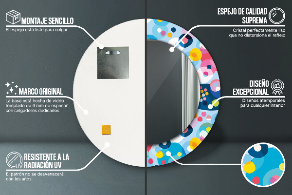 Runder spiegel bedrucktem rahmen Farbenfrohe Dornen