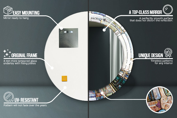 Runder spiegel bedrucktem rahmen Abstraktes Glasfenster