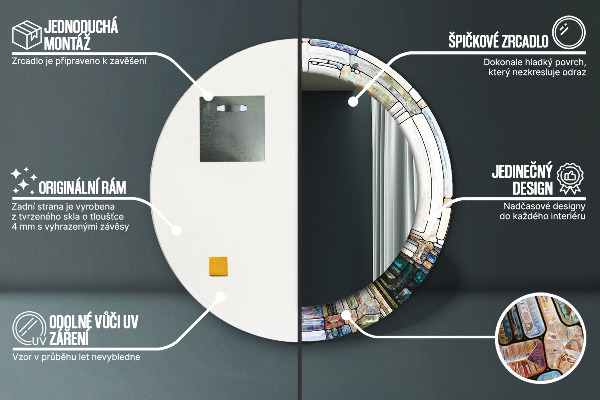 Runder spiegel bedrucktem rahmen Abstraktes Glasfenster
