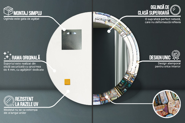 Runder spiegel bedrucktem rahmen Abstraktes Glasfenster