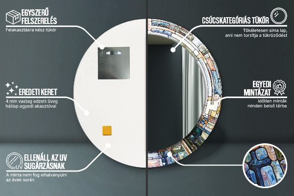 Runder spiegel bedrucktem rahmen Abstraktes Glasfenster