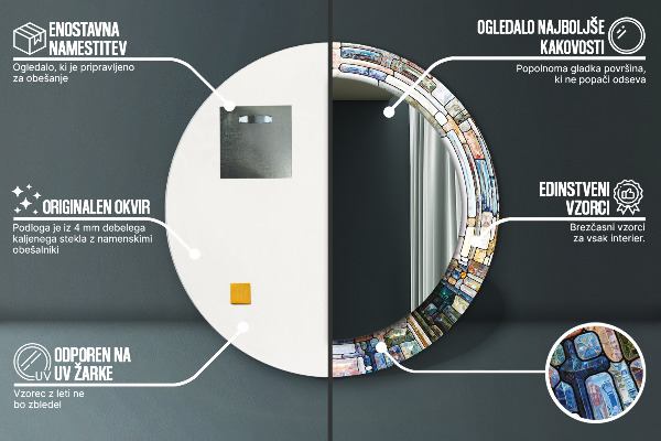 Runder spiegel bedrucktem rahmen Abstraktes Glasfenster