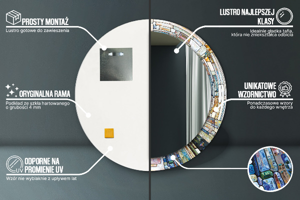 Runder spiegel bedrucktem rahmen Abstraktes Glasfenster