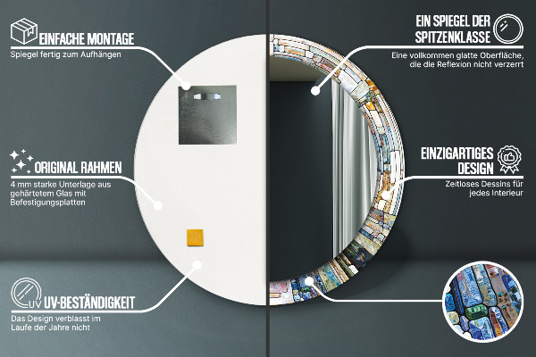 Runder spiegel bedrucktem rahmen Abstraktes Glasfenster