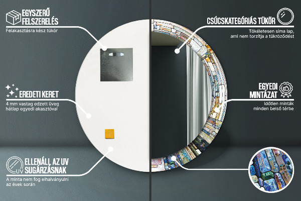 Runder spiegel bedrucktem rahmen Abstraktes Glasfenster