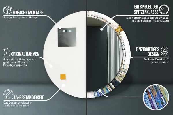 Runder spiegel bedrucktem rahmen Abstraktes Glasfenster