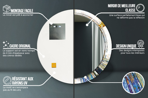 Runder spiegel bedrucktem rahmen Abstraktes Glasfenster