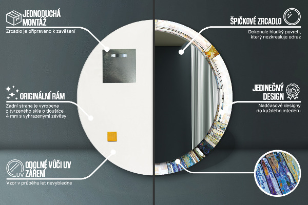 Runder spiegel bedrucktem rahmen Abstraktes Glasfenster
