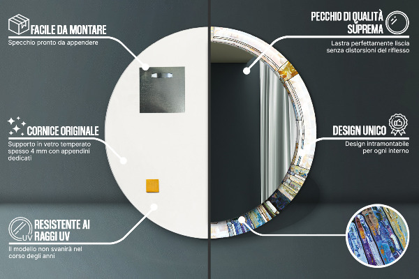 Runder spiegel bedrucktem rahmen Abstraktes Glasfenster