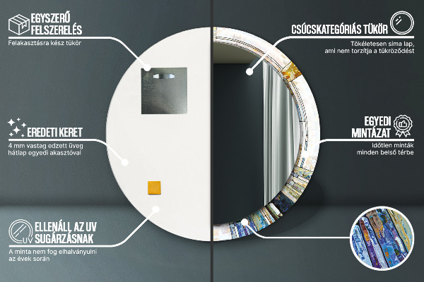 Runder spiegel bedrucktem rahmen Abstraktes Glasfenster