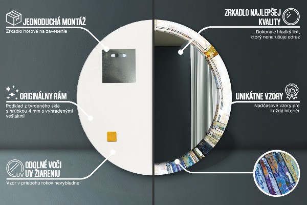 Runder spiegel bedrucktem rahmen Abstraktes Glasfenster