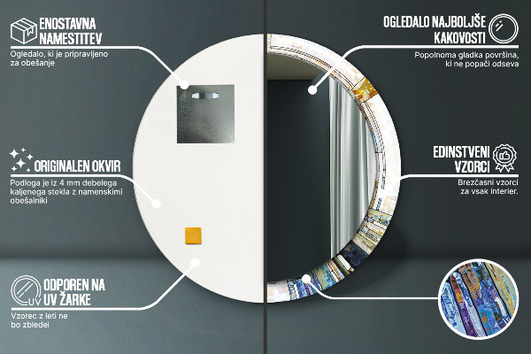 Runder spiegel bedrucktem rahmen Abstraktes Glasfenster