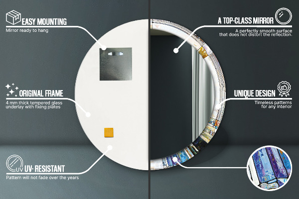 Runder spiegel bedrucktem rahmen Abstraktes Glasfenster