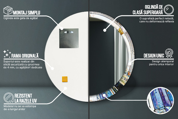 Runder spiegel bedrucktem rahmen Abstraktes Glasfenster