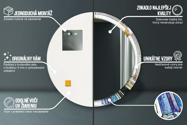 Runder spiegel bedrucktem rahmen Abstraktes Glasfenster