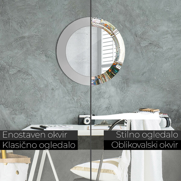 Runder spiegel bedrucktem rahmen Abstraktes Glasfenster