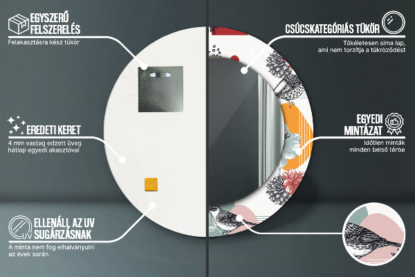 Runder spiegel bedrucktem rahmen Abstraktion mit Vögeln