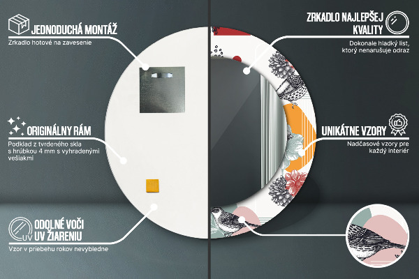 Runder spiegel bedrucktem rahmen Abstraktion mit Vögeln