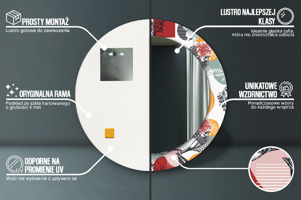 Runder spiegel bedrucktem rahmen Abstraktion mit Vögeln