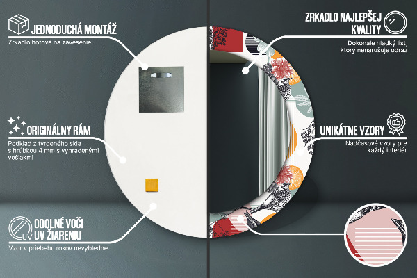 Runder spiegel bedrucktem rahmen Abstraktion mit Vögeln