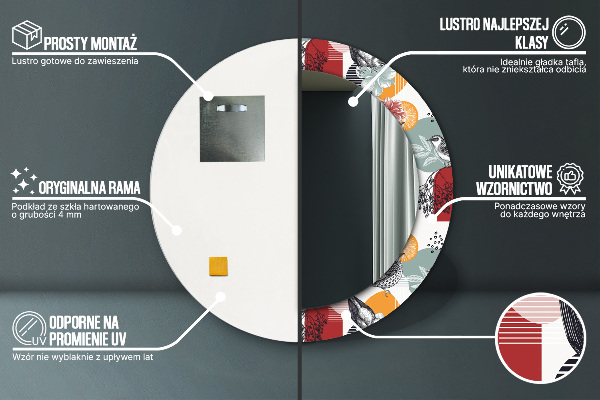 Runder spiegel bedrucktem rahmen Abstraktion mit Vögeln