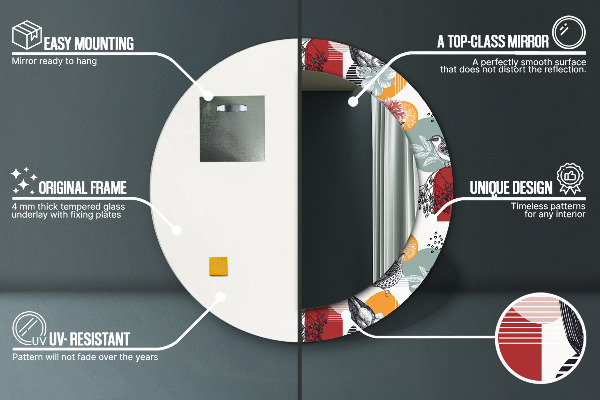 Runder spiegel bedrucktem rahmen Abstraktion mit Vögeln