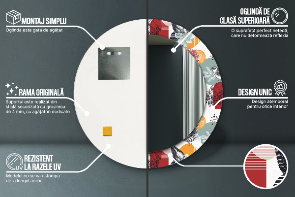 Runder spiegel bedrucktem rahmen Abstraktion mit Vögeln