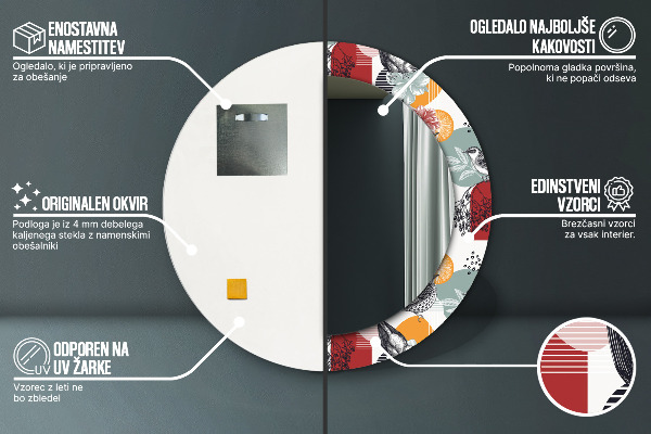 Runder spiegel bedrucktem rahmen Abstraktion mit Vögeln